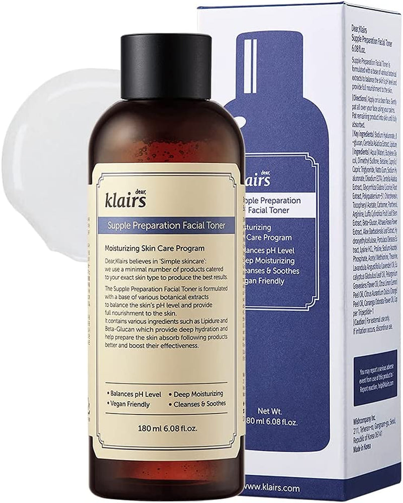 Supple Preparation Facial Toner – Korean Daily Hydrating Toner with Lipidure, Hyaluronic Acid & Centella Asiatica, Ph Balancing for Sensitive Dry Skin, Alcohol-Free Vegan, 6.08 Fl Oz
