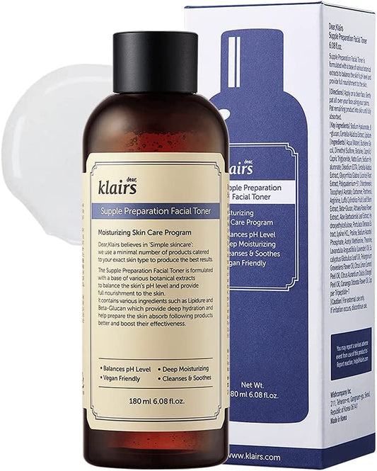 Supple Preparation Facial Toner – Korean Daily Hydrating Toner with Lipidure, Hyaluronic Acid & Centella Asiatica, Ph Balancing for Sensitive Dry Skin, Alcohol-Free Vegan, 6.08 Fl Oz