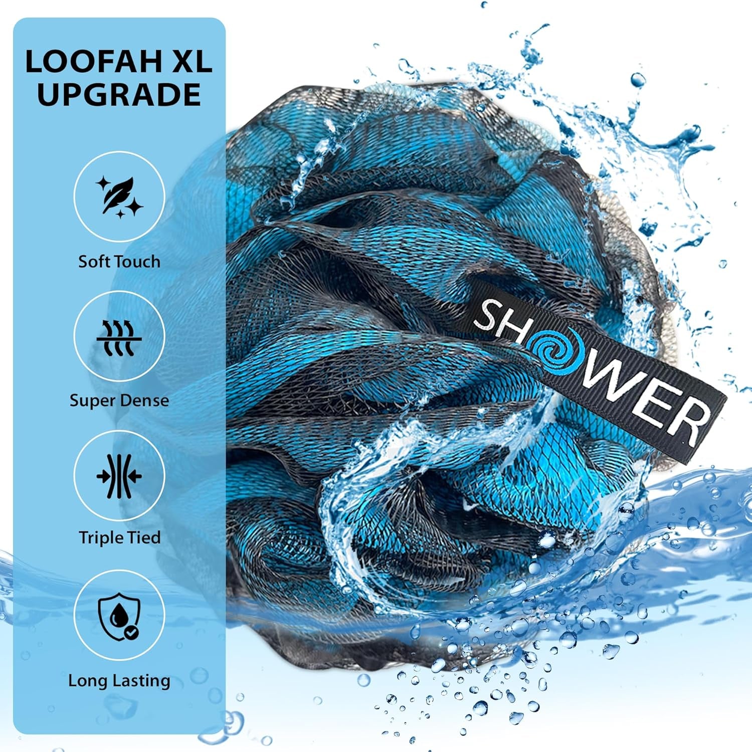 Loofah-Charcoal Bath-Sponge Xl-Color-4-Pack // Extra Large 75G Soft Mesh Black Luffa Loofa Loufa Puff Set/Exfoliating Body Scrubber for Women and Men - Exfoliate & Soothe Face & Body