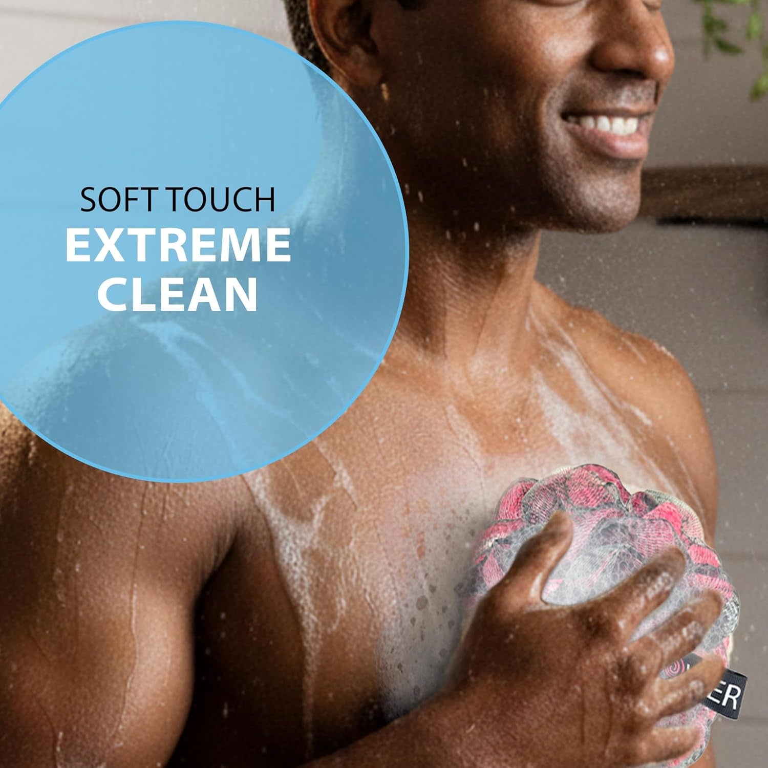 Loofah-Charcoal Bath-Sponge Xl-Color-4-Pack // Extra Large 75G Soft Mesh Black Luffa Loofa Loufa Puff Set/Exfoliating Body Scrubber for Women and Men - Exfoliate & Soothe Face & Body