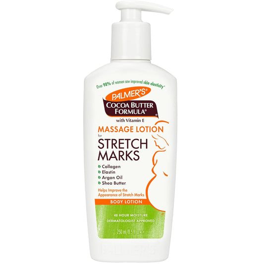 Cocoa Butter Formula Massage Lotion for Stretch Marks, Pregnancy Skin Care, Belly Cream with Collagen, Elastin, Argan Oil and Shea Butter, 8.5 Ounces